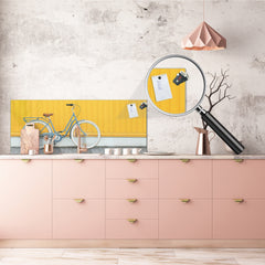 Toughened printed glass backsplash - Wideformat steel coated wall glass splashback: Retro bike