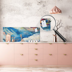 Toughened printed glass backsplash - Wideformat steel coated wall glass splashback: Fragments of Abstraction