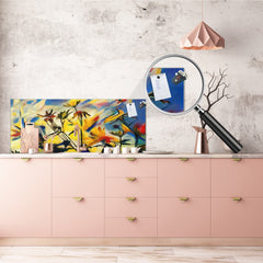 Toughened printed glass backsplash - Wideformat steel coated wall glass splashback: The flowers of the field