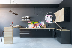 Tempered Glass magnetic and non magnetic splash-back in wide-format: Impressionist flower painting