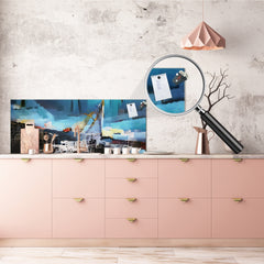 Tempered Glass magnetic and non magnetic splash-back in wide-format: Yacht in the city by Georges Braque