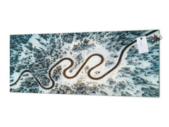 Tempered Glass magnetic and non magnetic splash-back in wide-format: Aerial view of snow mountain landscape