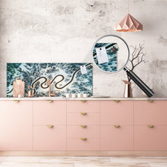 Tempered Glass magnetic and non magnetic splash-back in wide-format: Aerial view of snow mountain landscape