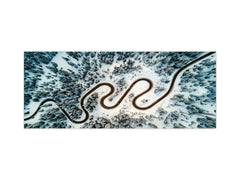 Tempered Glass magnetic and non magnetic splash-back in wide-format: Aerial view of snow mountain landscape