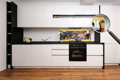 Wide-format glass kitchen panel with and w/o stainless steel metal back-coating: Judith I by Gustav Klimt