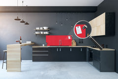 Glass kitchen panel with and w/o stainless steel back-coating: Red