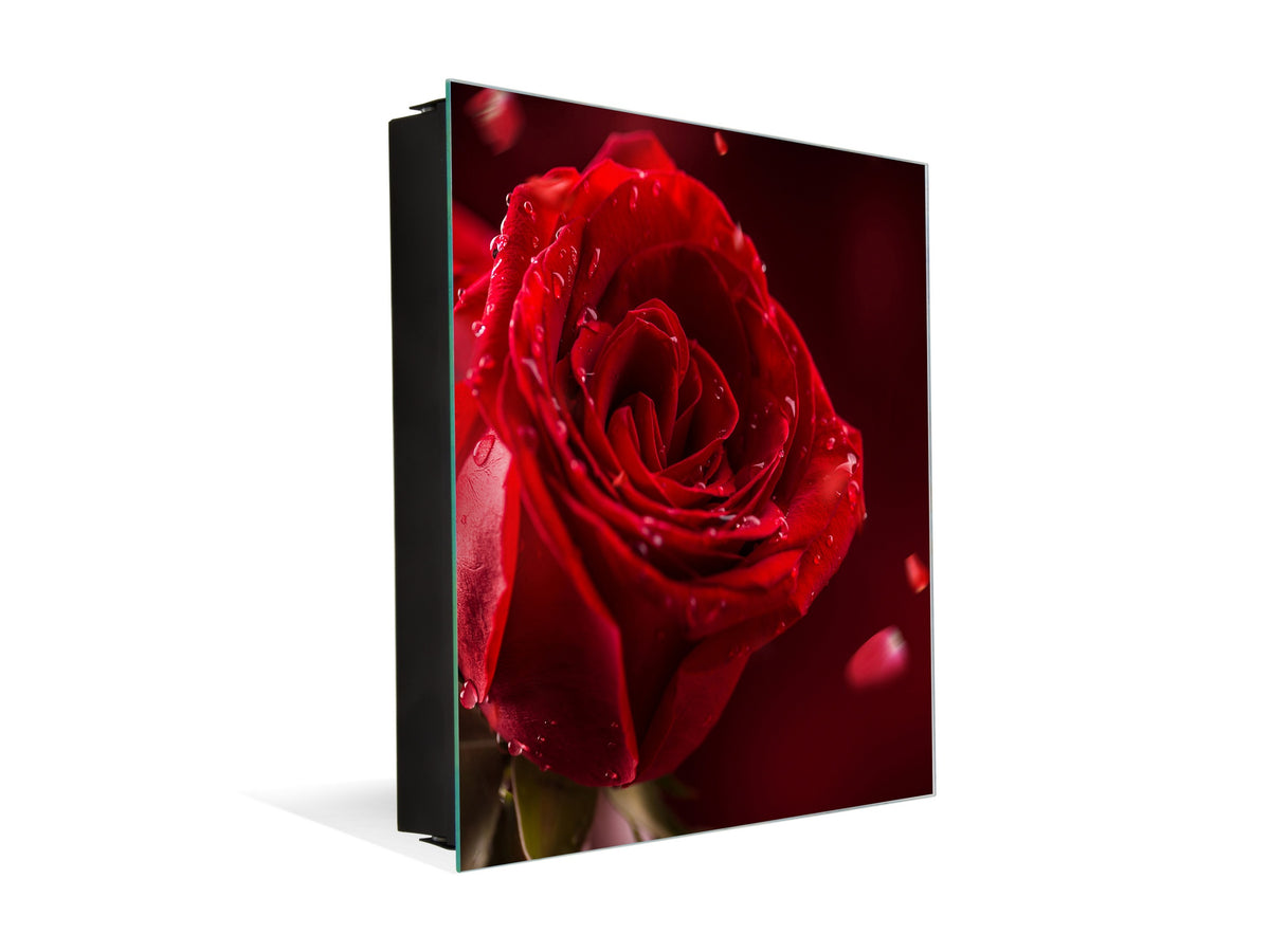 Decorative Key Box with Magnetic Glass Dry-Erase Board KN14 Nature series : Romantic red rose