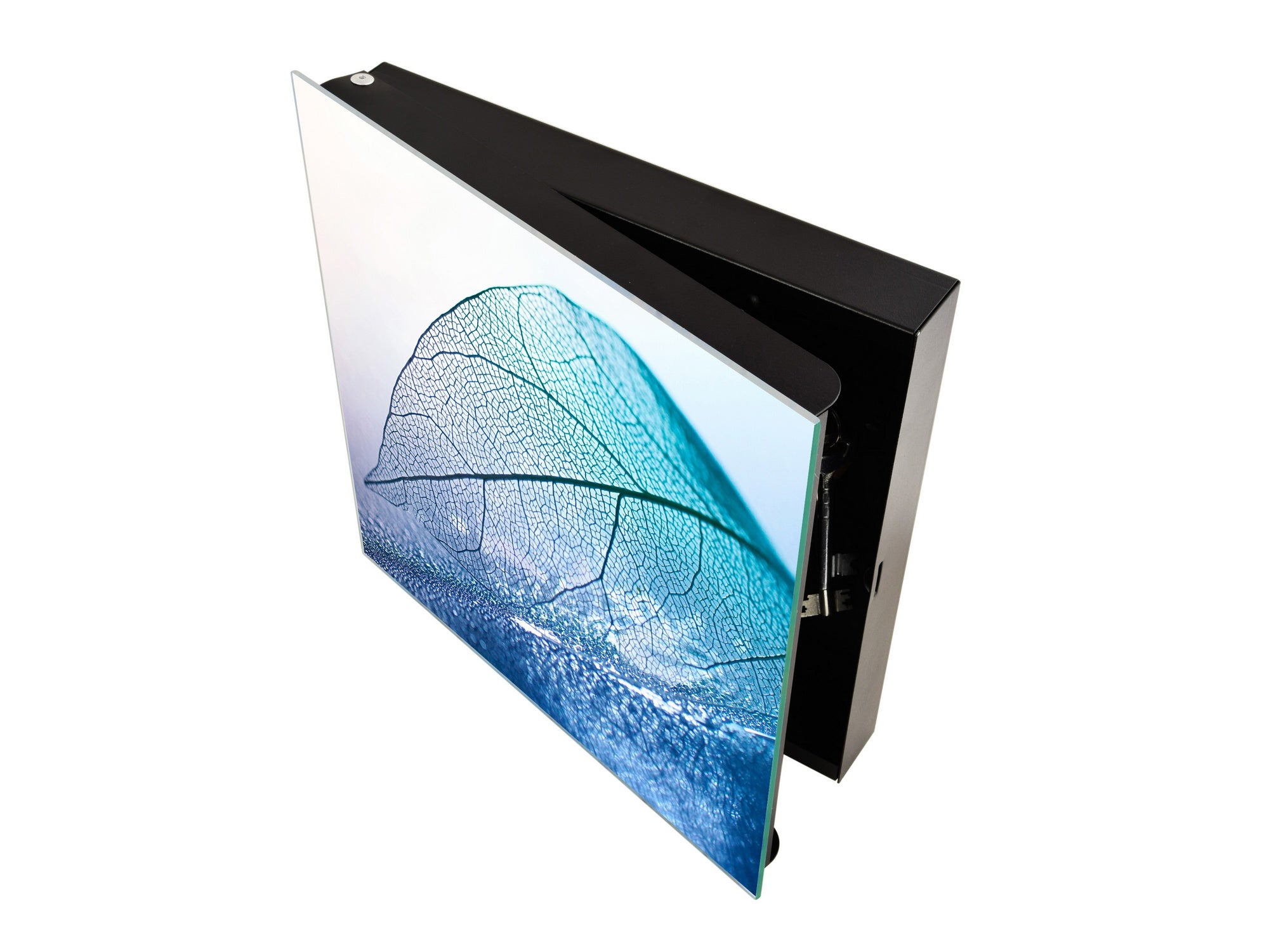 Decorative Key Box with Magnetic Glass Dry-Erase Board KN14 Nature series : Transparent blue leaf