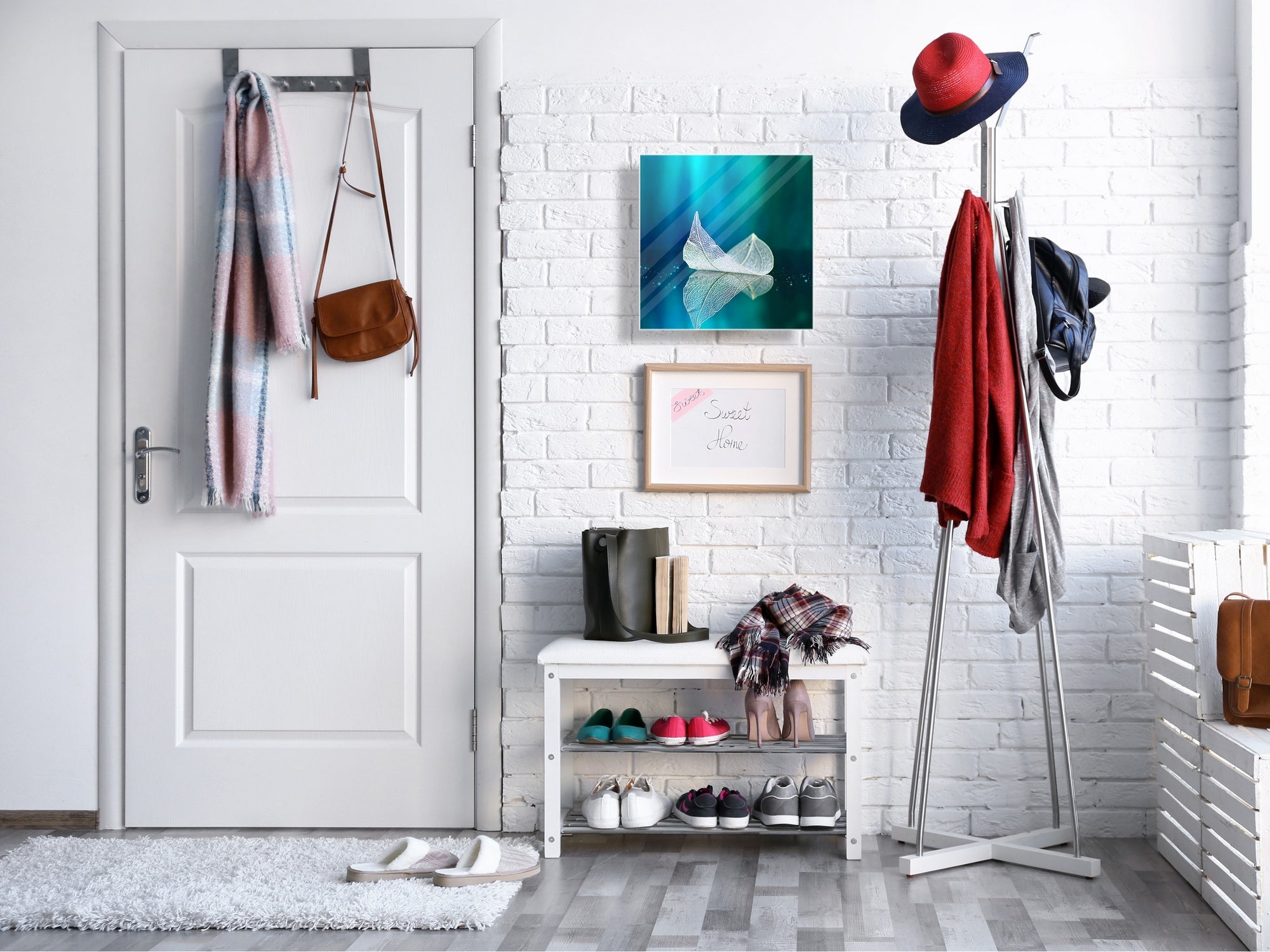 Decorative Key Box with Magnetic Glass Dry-Erase Board KN14 Nature series : Leaf on a mirror surface 2