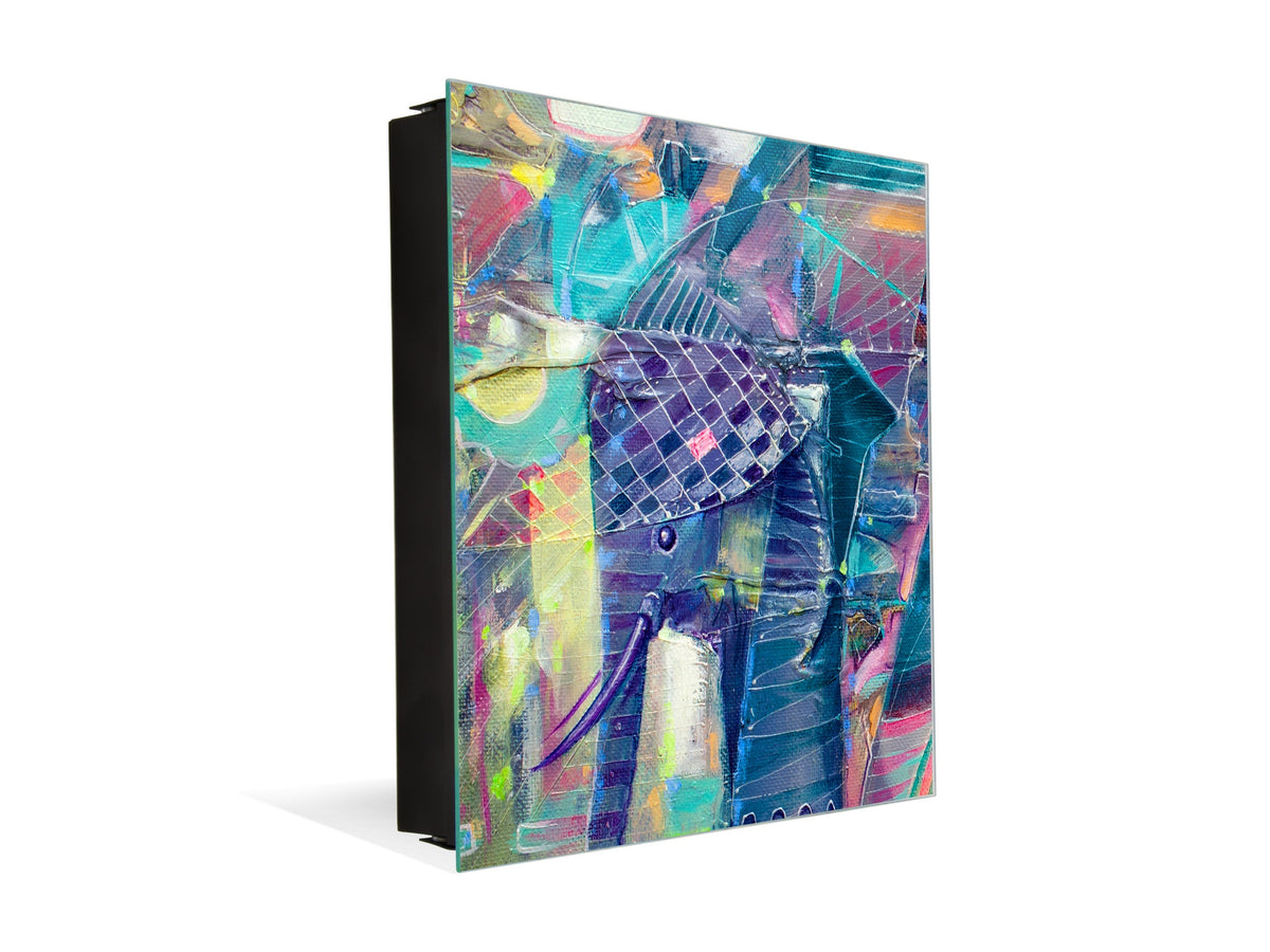 Wall Mount Key Box together with Decorative Dry Erase Board KN15 Art Series : Abstract Indian elephant
