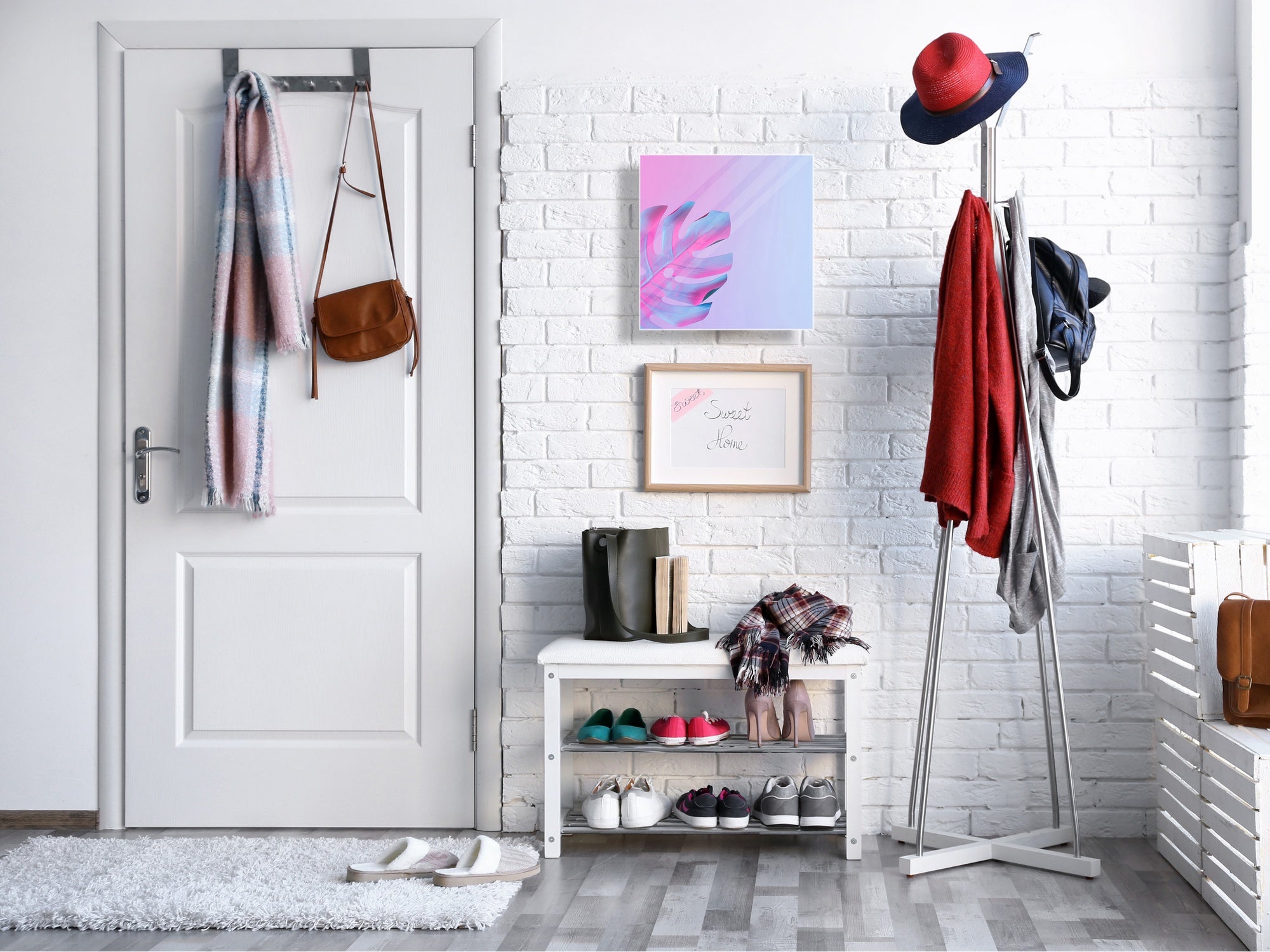 Decorative Key Box with Magnetic Glass Dry-Erase Board KN14 Nature series : Monstera deliciosa 1