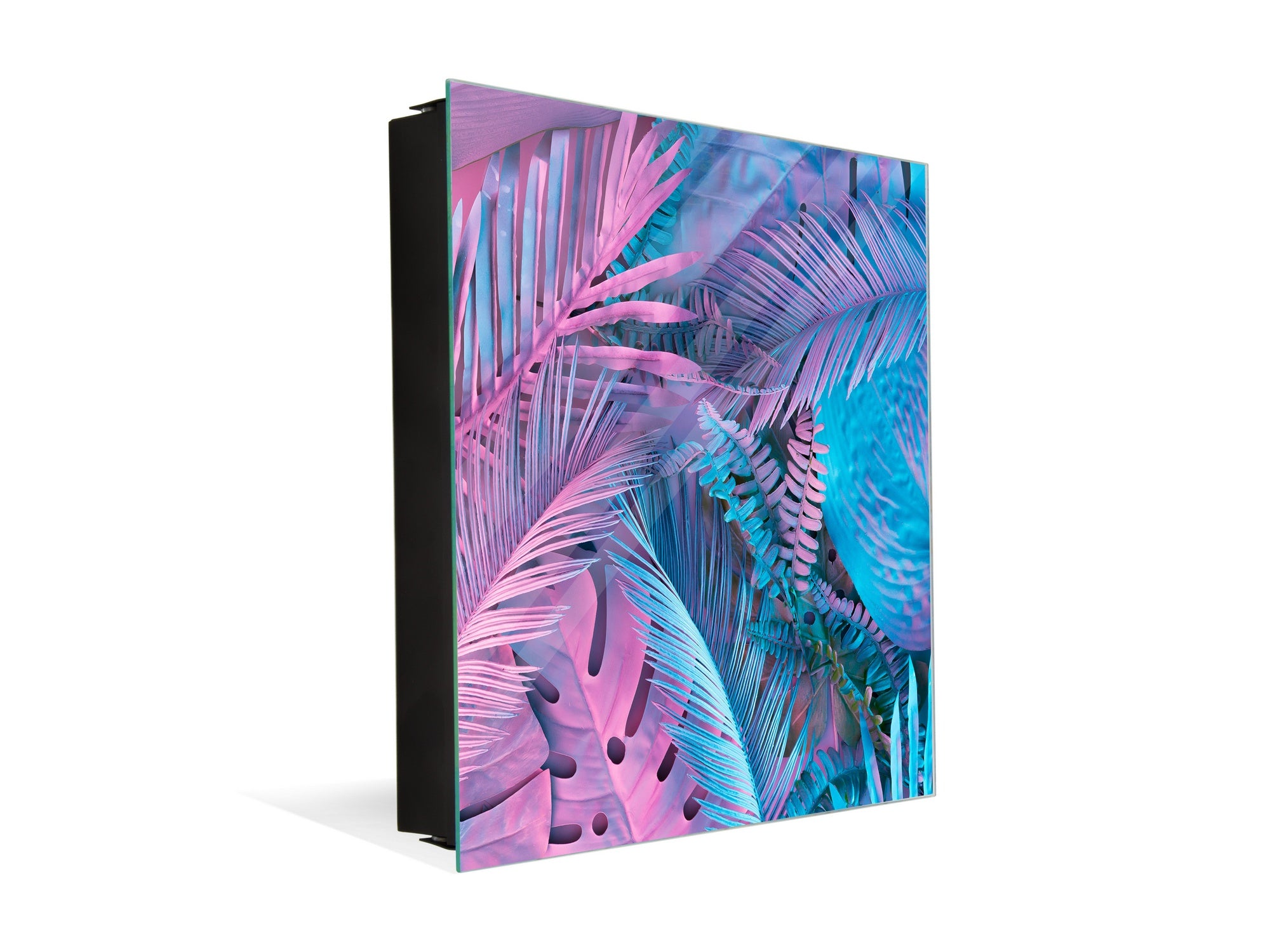 Decorative Key Box with Magnetic Glass Dry-Erase Board KN14 Nature series : Neon tropical leaves