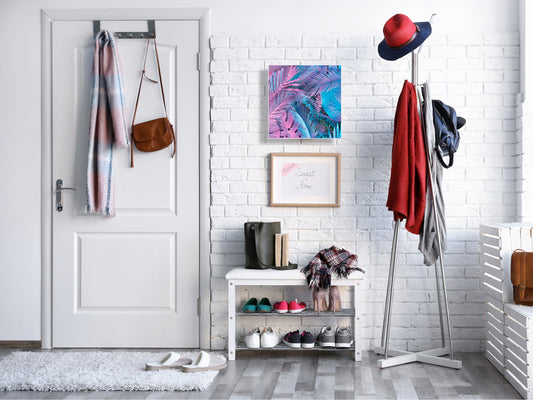 Decorative Key Box with Magnetic Glass Dry-Erase Board KN14 Nature series : Neon tropical leaves