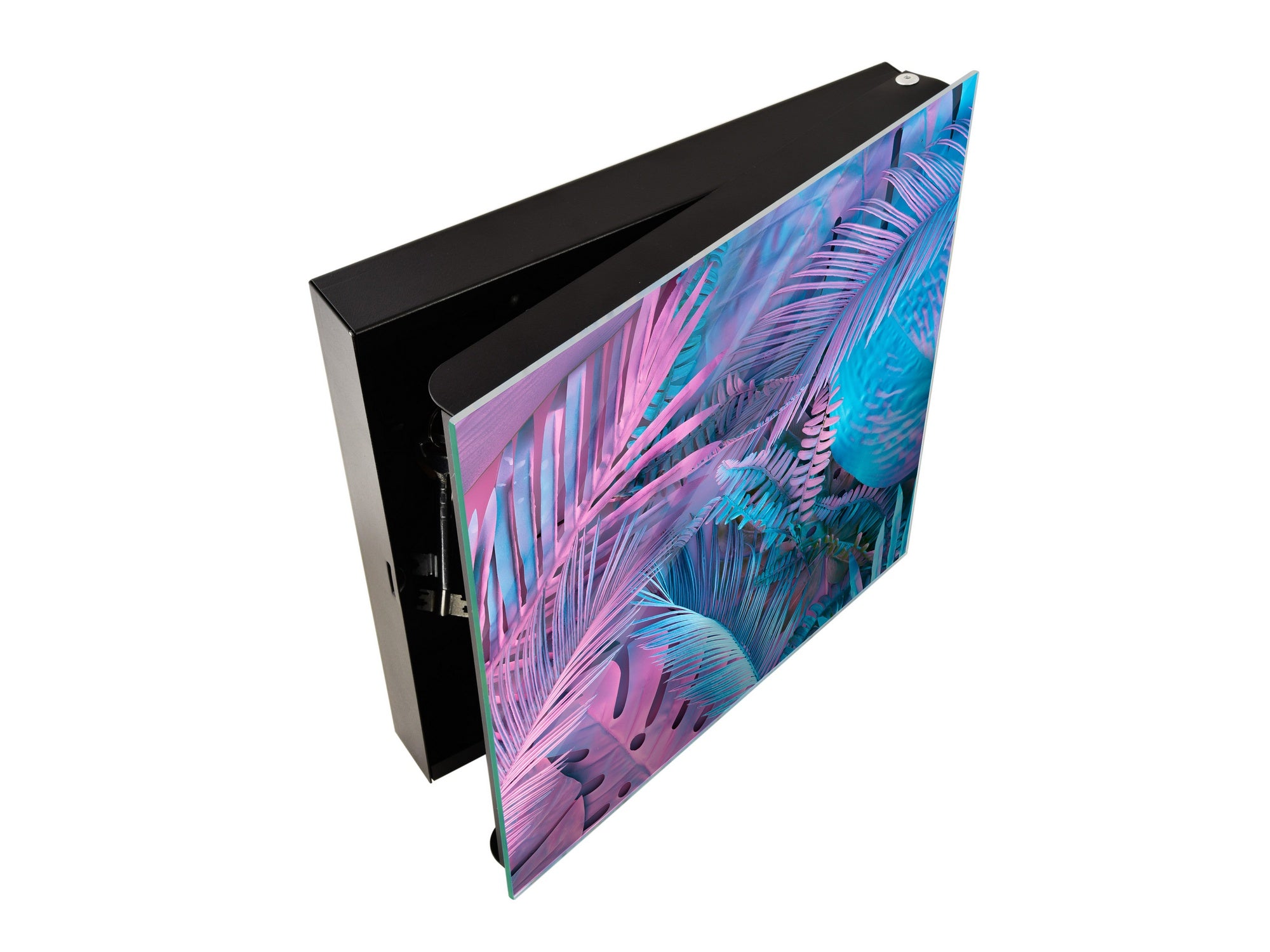 Decorative Key Box with Magnetic Glass Dry-Erase Board KN14 Nature series : Neon tropical leaves