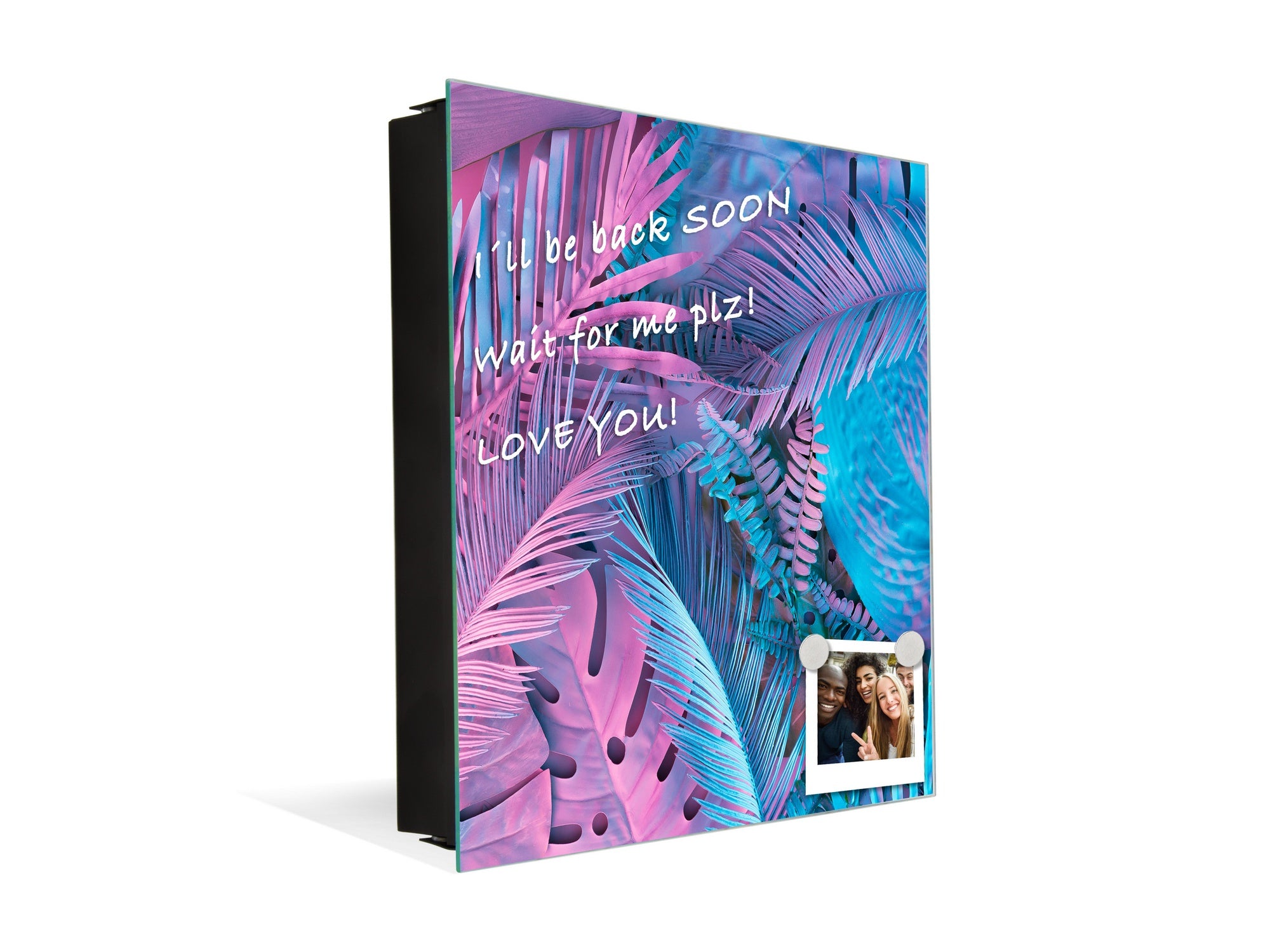 Decorative Key Box with Magnetic Glass Dry-Erase Board KN14 Nature series : Neon tropical leaves