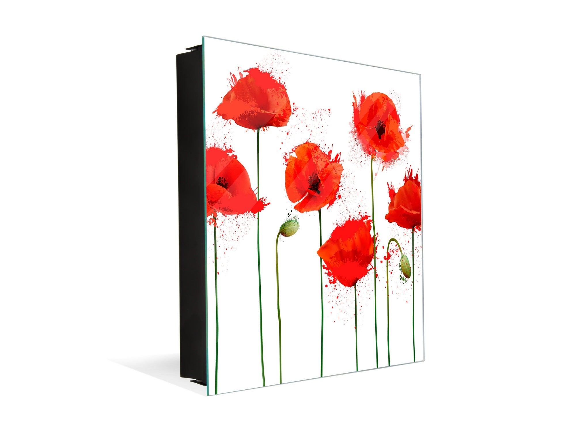 Decorative Key Box with Magnetic Glass Dry-Erase Board KN14 Nature series : Poppy seed flowers