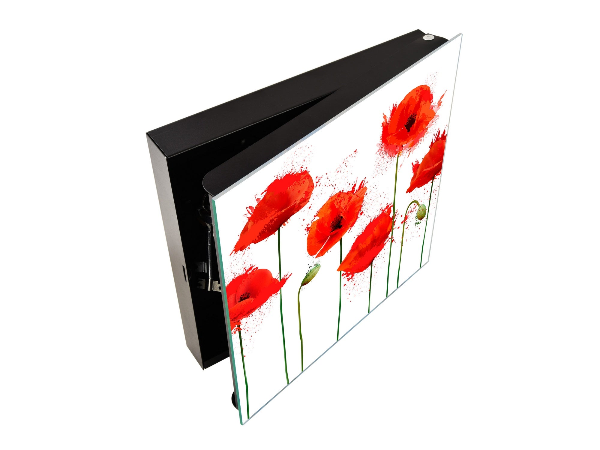Decorative Key Box with Magnetic Glass Dry-Erase Board KN14 Nature series : Poppy seed flowers