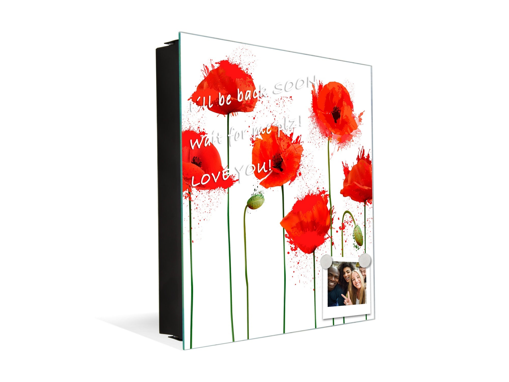 Decorative Key Box with Magnetic Glass Dry-Erase Board KN14 Nature series : Poppy seed flowers
