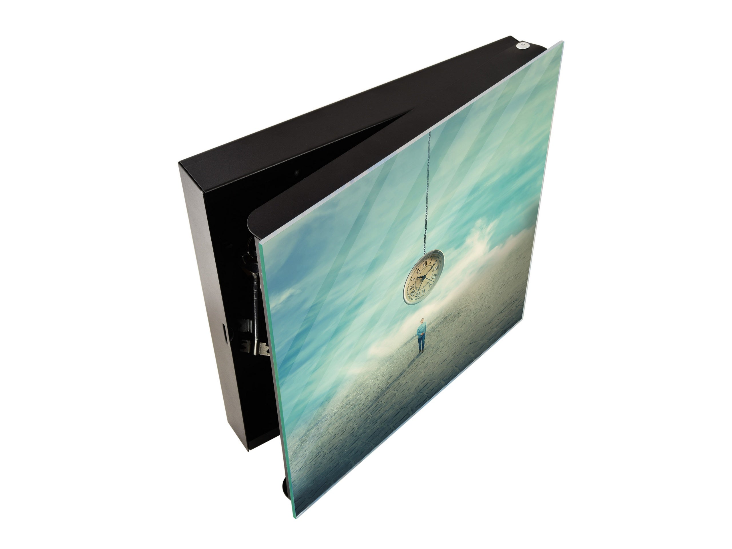Decorative Key Box with Magnetic Glass Memo Board - Tempered Glass Wall Art - KN21 Abstract Concepts Series 1 : Importance of time