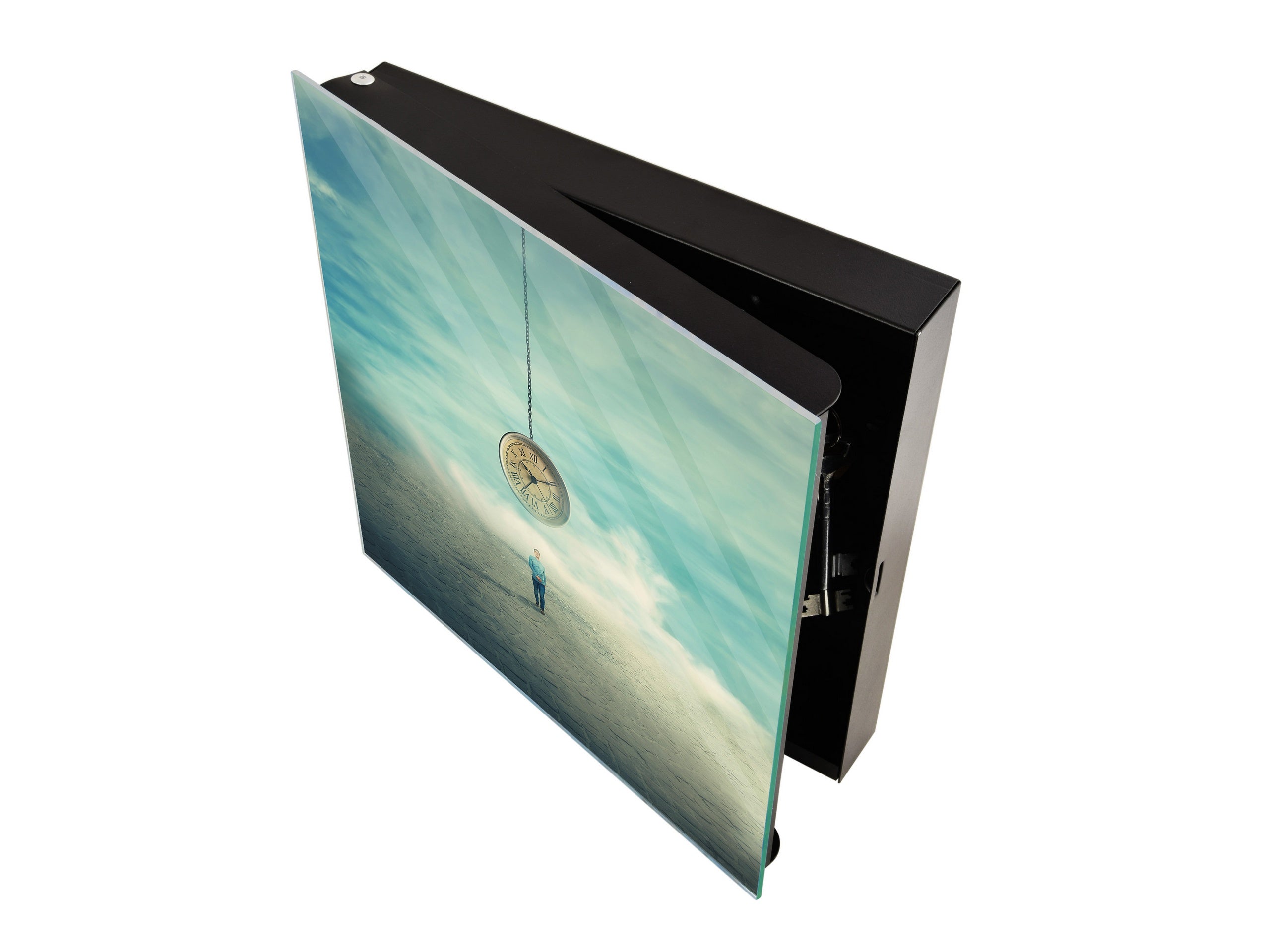 Decorative Key Box with Magnetic Glass Memo Board - Tempered Glass Wall Art - KN21 Abstract Concepts Series 1 : Importance of time