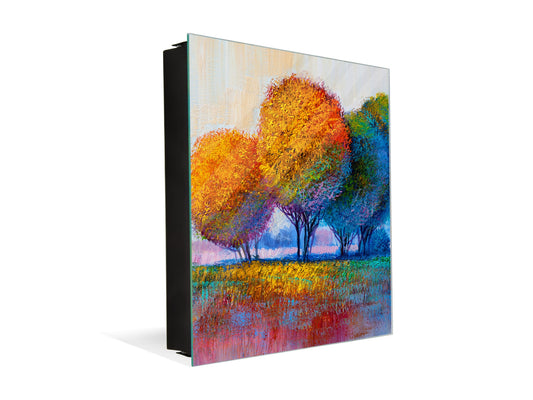 Wall Mount Key Box together with Decorative Dry Erase Board KN15 Art Series : Colourful trees 1
