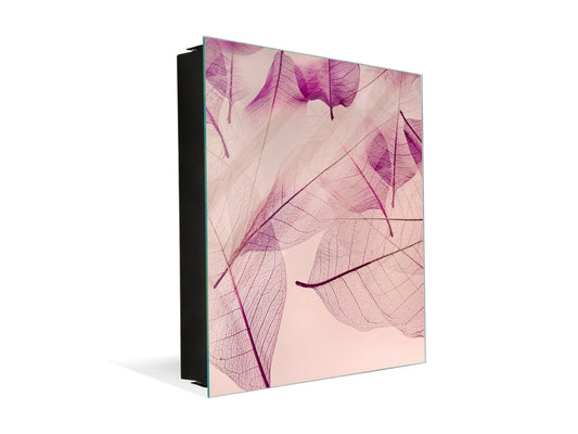 Decorative Key Box with Magnetic Glass Dry-Erase Board KN14 Nature series : Transparent purple leaves