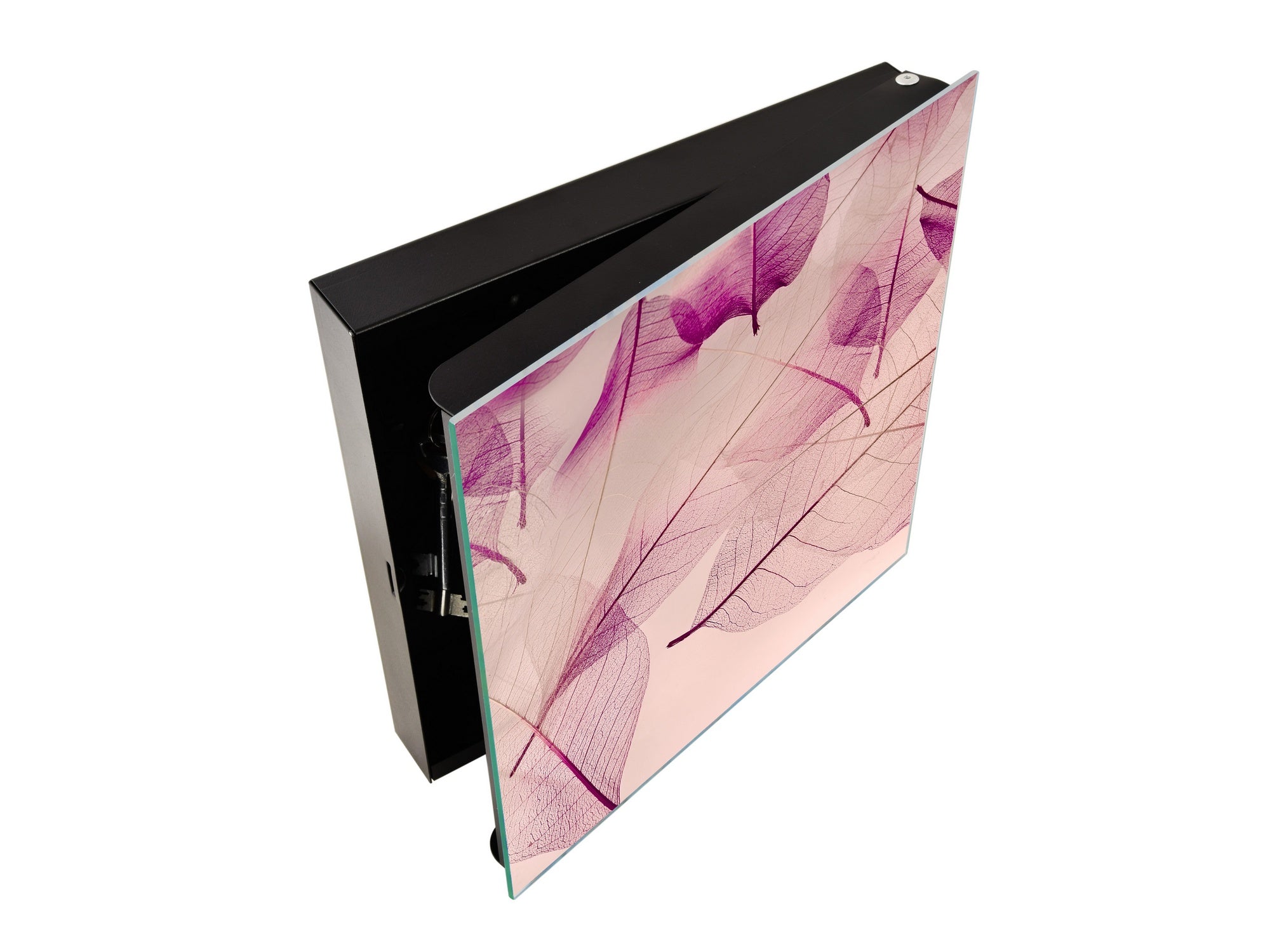 Decorative Key Box with Magnetic Glass Dry-Erase Board KN14 Nature series : Transparent purple leaves