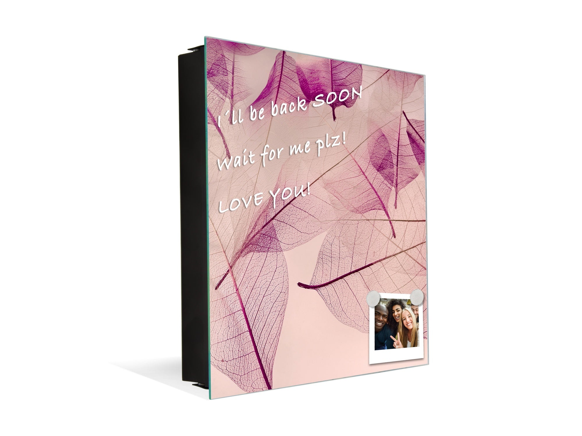 Decorative Key Box with Magnetic Glass Dry-Erase Board KN14 Nature series : Transparent purple leaves