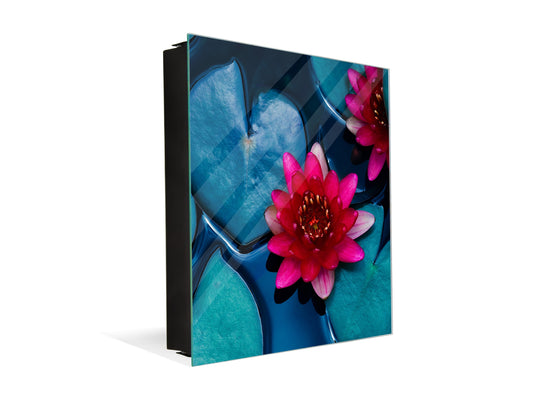 Decorative Key Box with Magnetic Glass Dry-Erase Board KN14 Nature series : Pink lotus flower