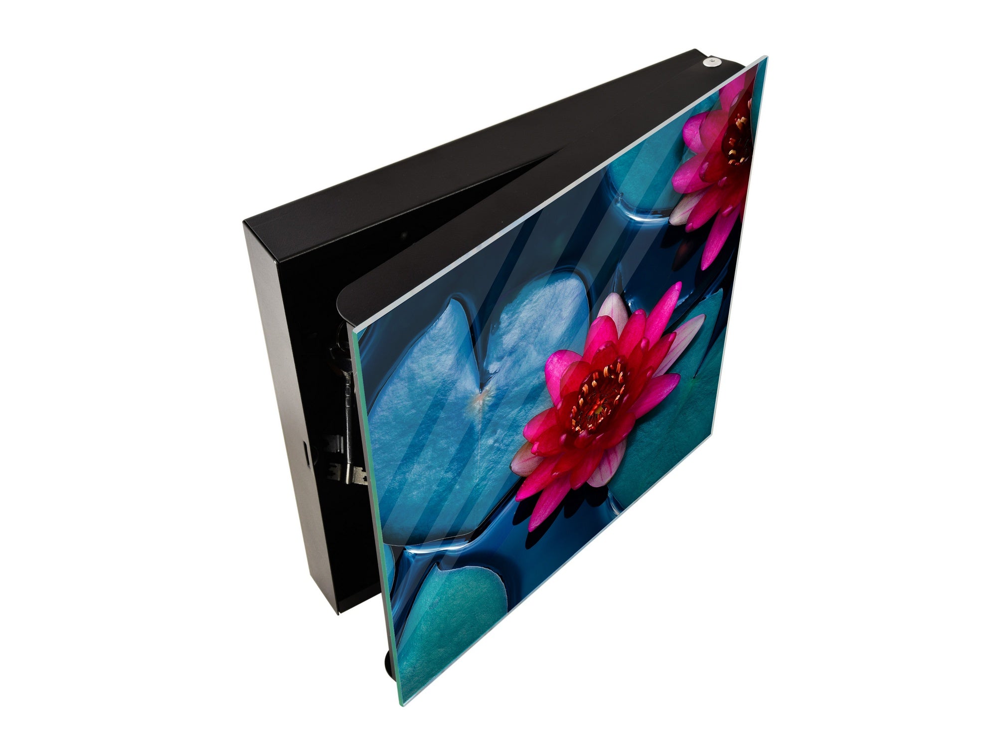 Decorative Key Box with Magnetic Glass Dry-Erase Board KN14 Nature series : Pink lotus flower
