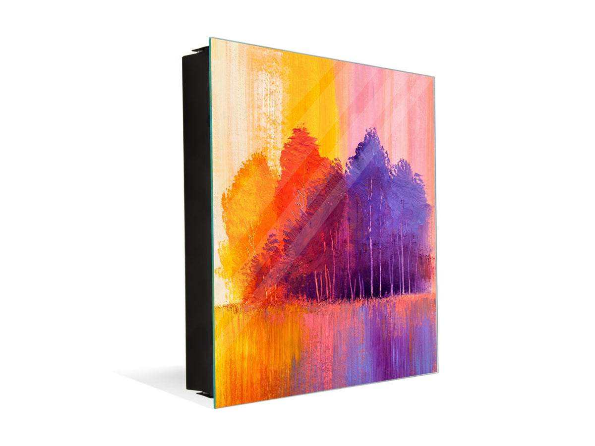 Wall Mount Key Box together with Decorative Dry Erase Board KN15 Art Series : Colourful trees 2