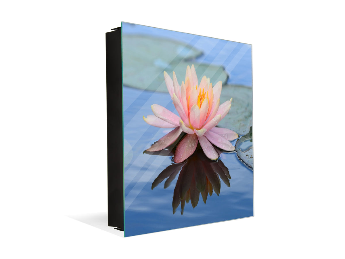 Decorative Key Box with Magnetic Glass Dry-Erase Board KN14 Nature series : Beautiful water lilly flower 1