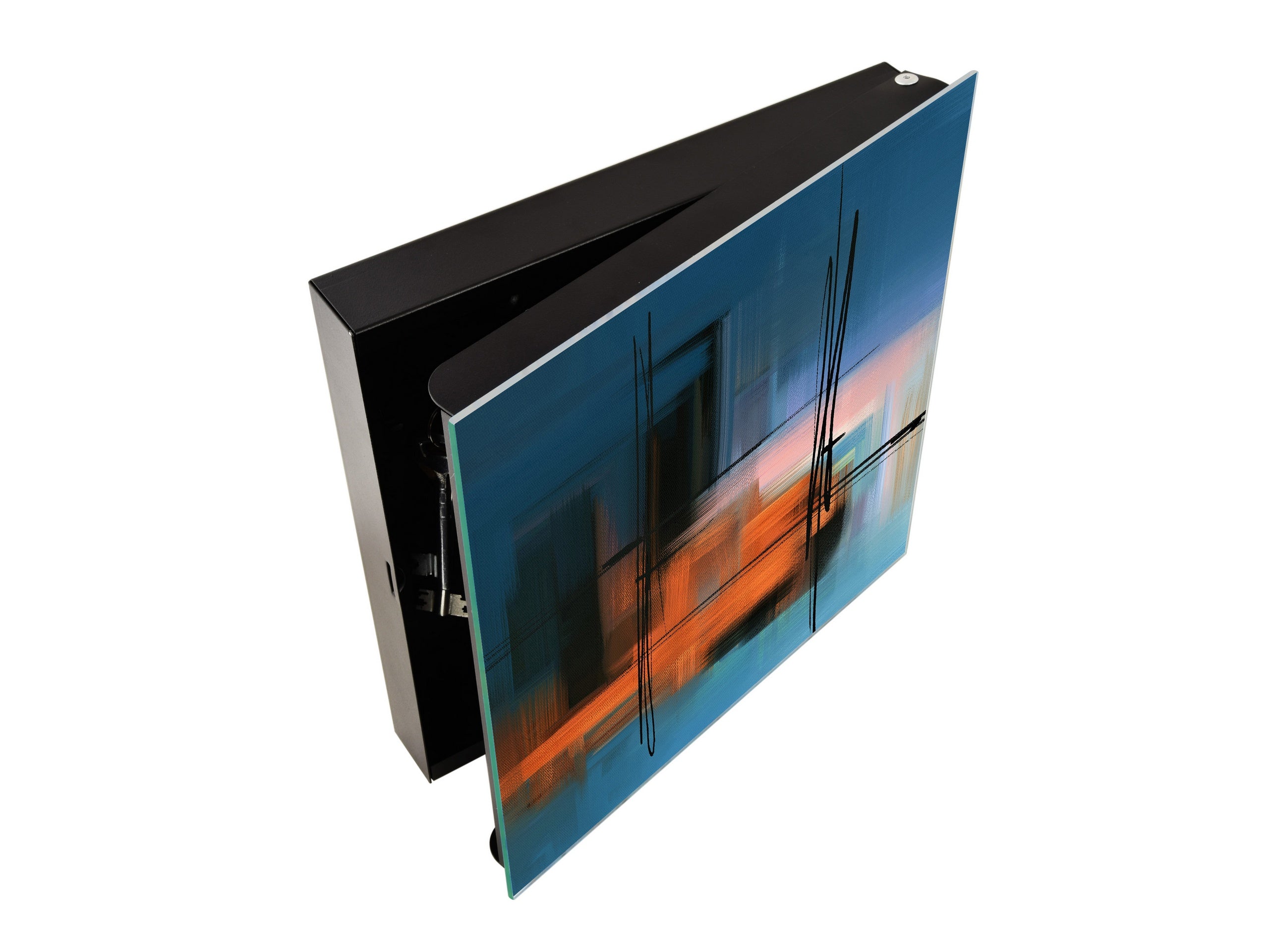 Key Cabinet with Glass Dry-Erase Board – Elegant Key Storage for Home, Office & Airbnb – Magnetic Glass Whiteboard & Key Holder – KN22 Modern Art Series : Blurry Landscape