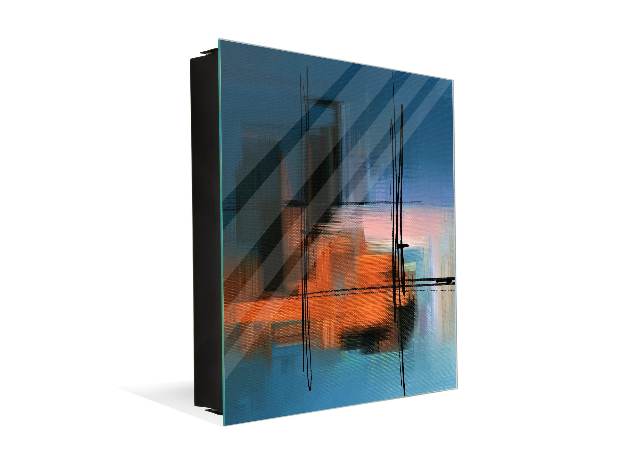 Key Cabinet with Glass Dry-Erase Board – Elegant Key Storage for Home, Office & Airbnb – Magnetic Glass Whiteboard & Key Holder – KN22 Modern Art Series : Blurry Landscape