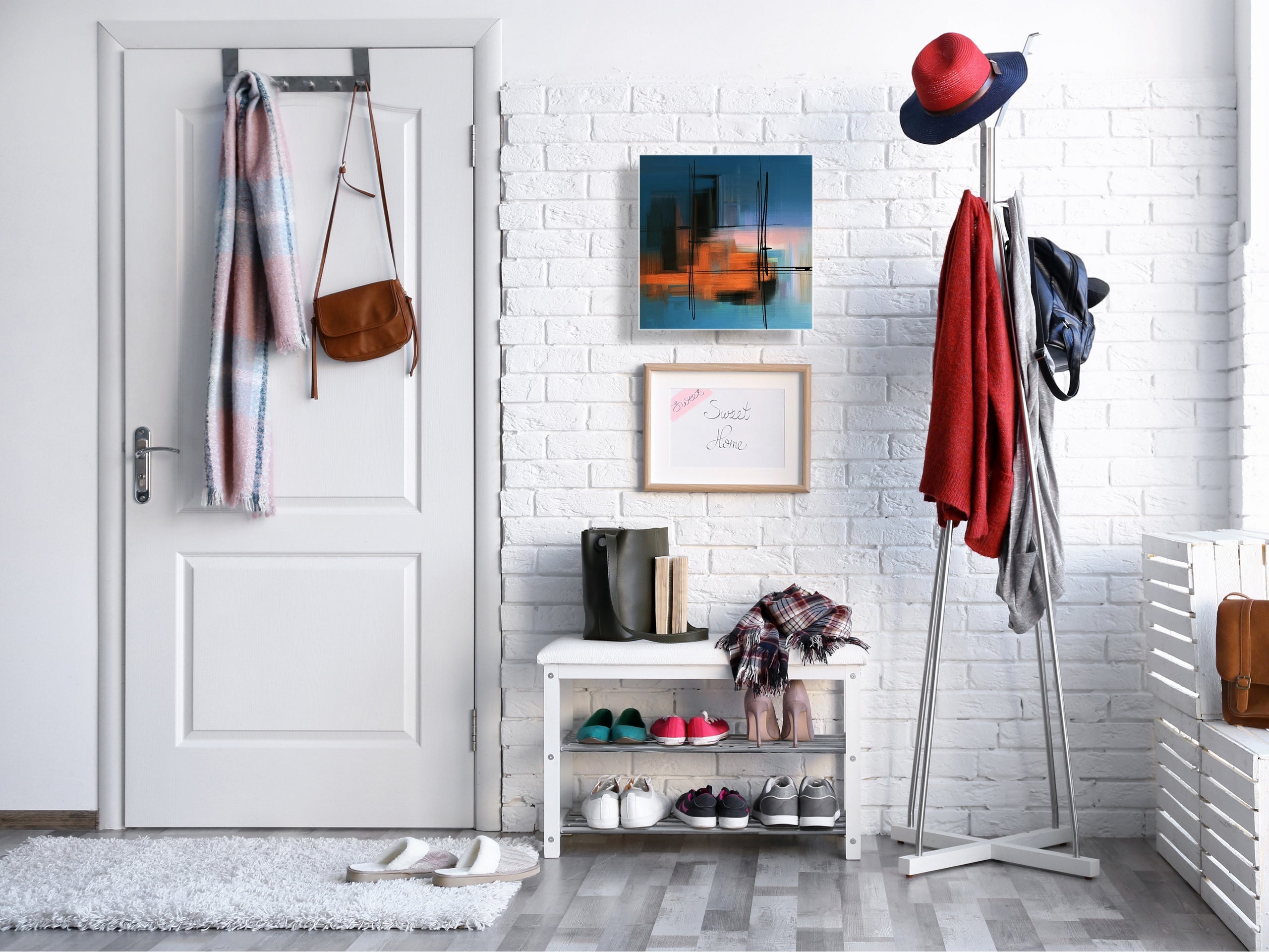 Key Cabinet with Glass Dry-Erase Board – Elegant Key Storage for Home, Office & Airbnb – Magnetic Glass Whiteboard & Key Holder – KN22 Modern Art Series : Blurry Landscape