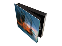 Key Cabinet with Glass Dry-Erase Board – Elegant Key Storage for Home, Office & Airbnb – Magnetic Glass Whiteboard & Key Holder – KN22 Modern Art Series : Blurry Landscape