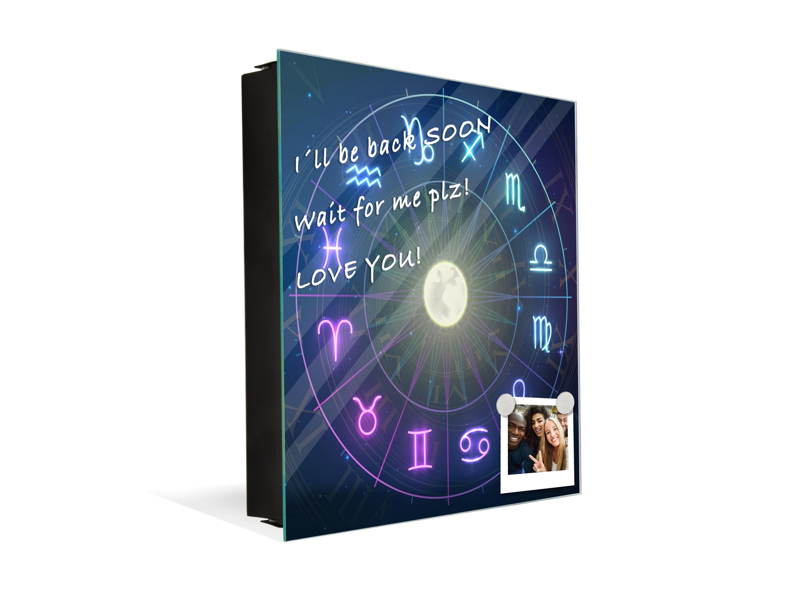 Key Cabinet with Glass Dry-Erase Board – Elegant Key Storage for Home, Office & Airbnb – Magnetic Glass Whiteboard & Key Holder – KN22 Modern Art Series : Circle of Zodiac