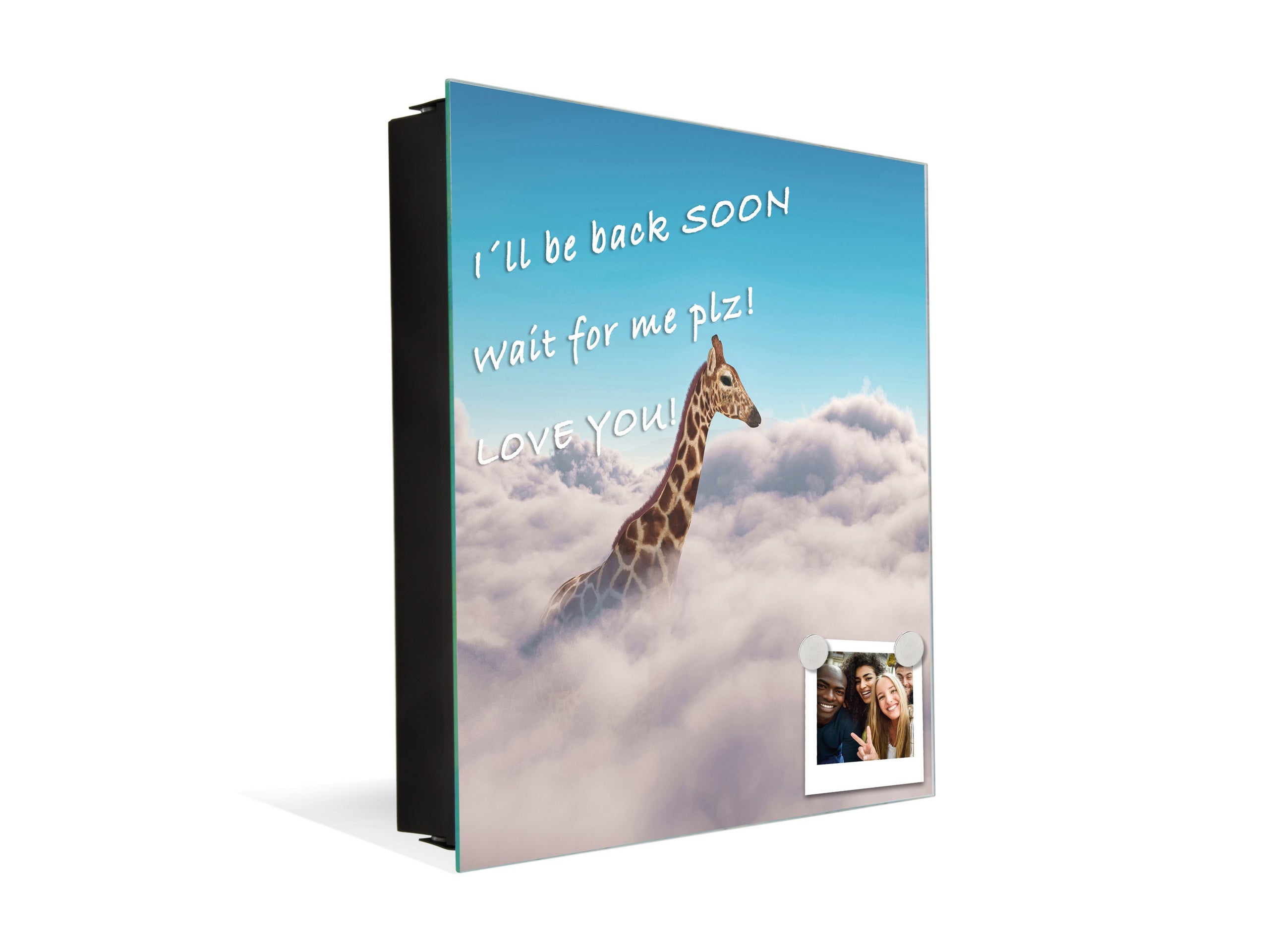 Decorative Key Box with Magnetic Glass Memo Board - Tempered Glass Wall Art - KN21 Abstract Concepts Series 1 : Giraffe above Clouds
