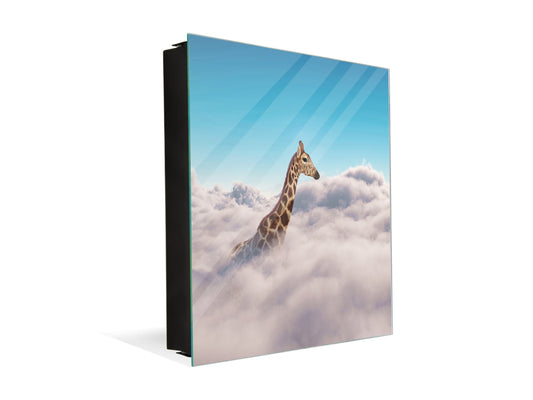 Decorative Key Box with Magnetic Glass Memo Board - Tempered Glass Wall Art - KN21 Abstract Concepts Series 1 : Giraffe above Clouds