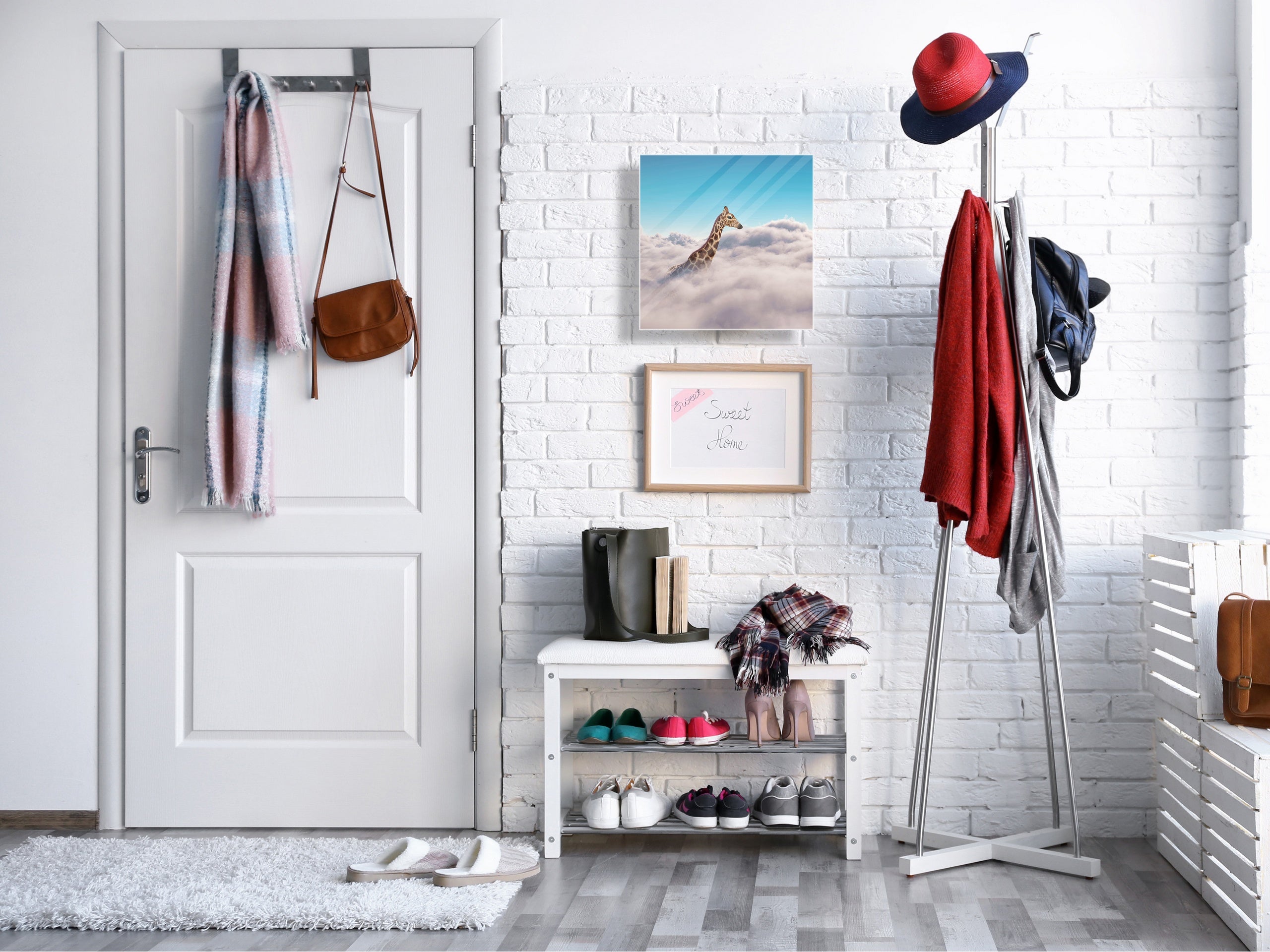 Decorative Key Box with Magnetic Glass Memo Board - Tempered Glass Wall Art - KN21 Abstract Concepts Series 1 : Giraffe above Clouds