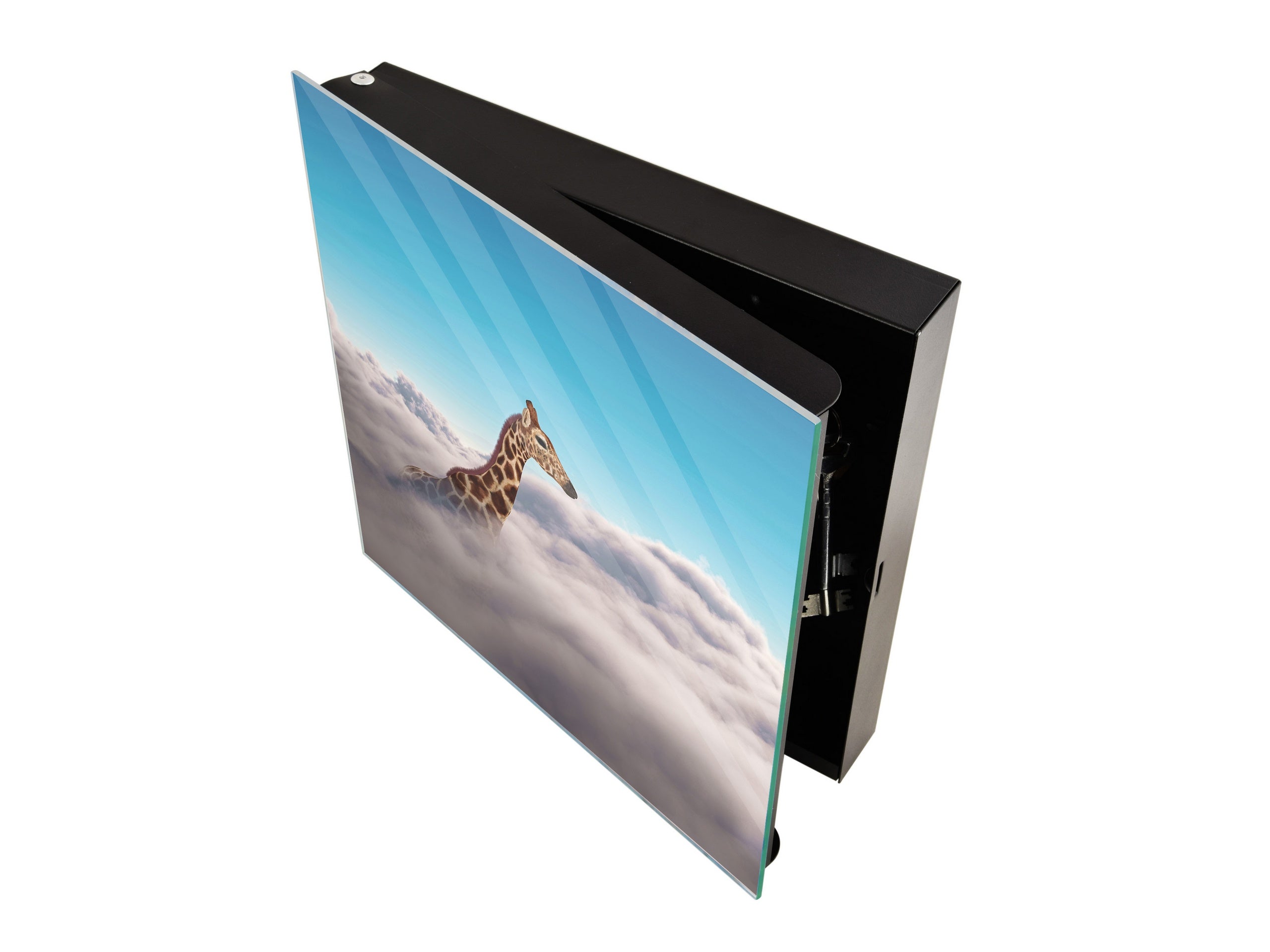 Decorative Key Box with Magnetic Glass Memo Board - Tempered Glass Wall Art - KN21 Abstract Concepts Series 1 : Giraffe above Clouds