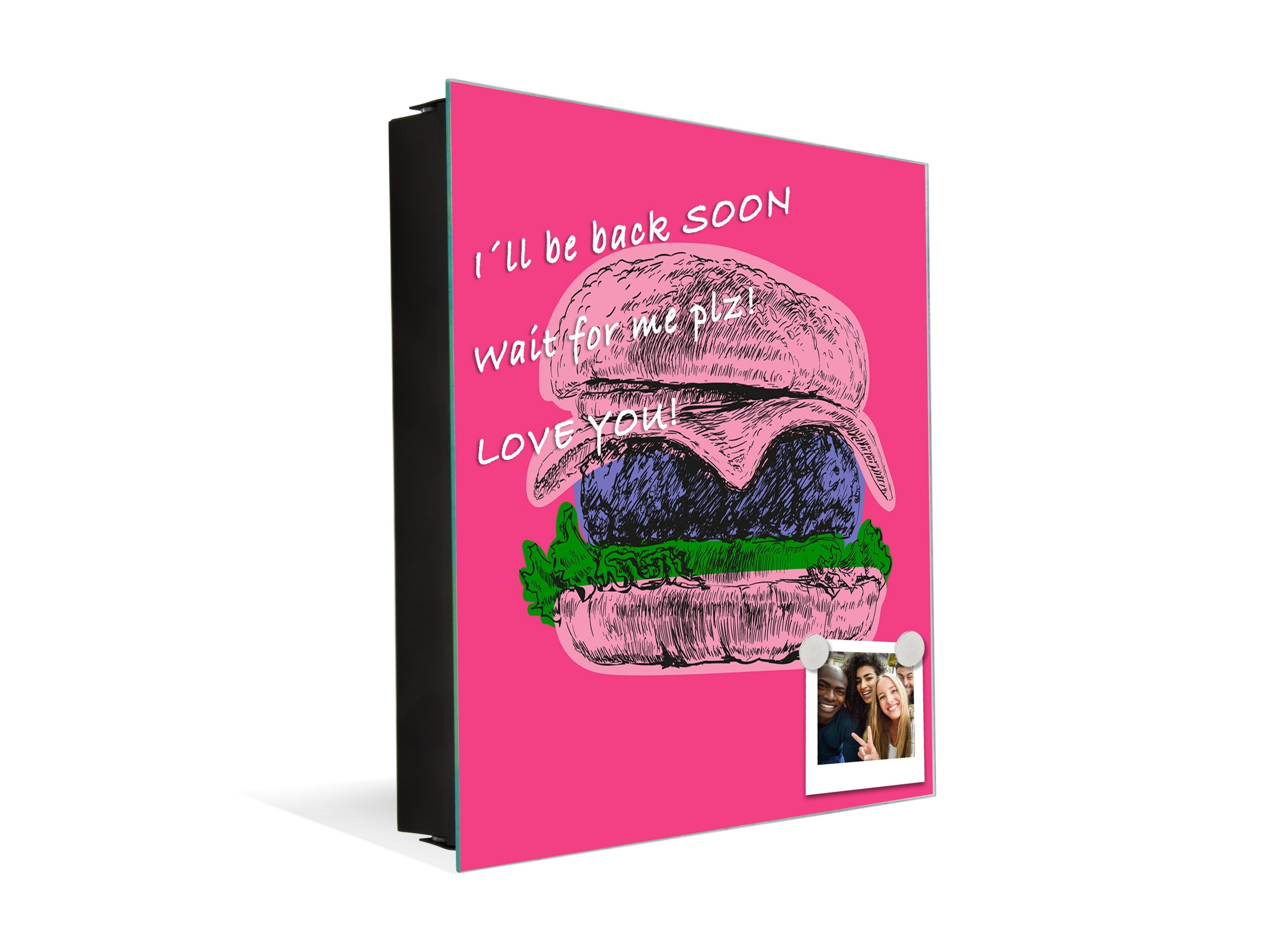 Key Storage Box with Magnetic Glass Whiteboard – Sleek Wall-Mounted Organizer – Magnetic Dry-Erase Key Holder – Decorative Key Organizer for Entryways & Offices – KN24 Pop Art Series : Pop Art Burger 1