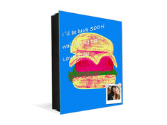 Key Storage Box with Magnetic Glass Whiteboard – Sleek Wall-Mounted Organizer – Magnetic Dry-Erase Key Holder – Decorative Key Organizer for Entryways & Offices – KN24 Pop Art Series : Pop Art Burger 2