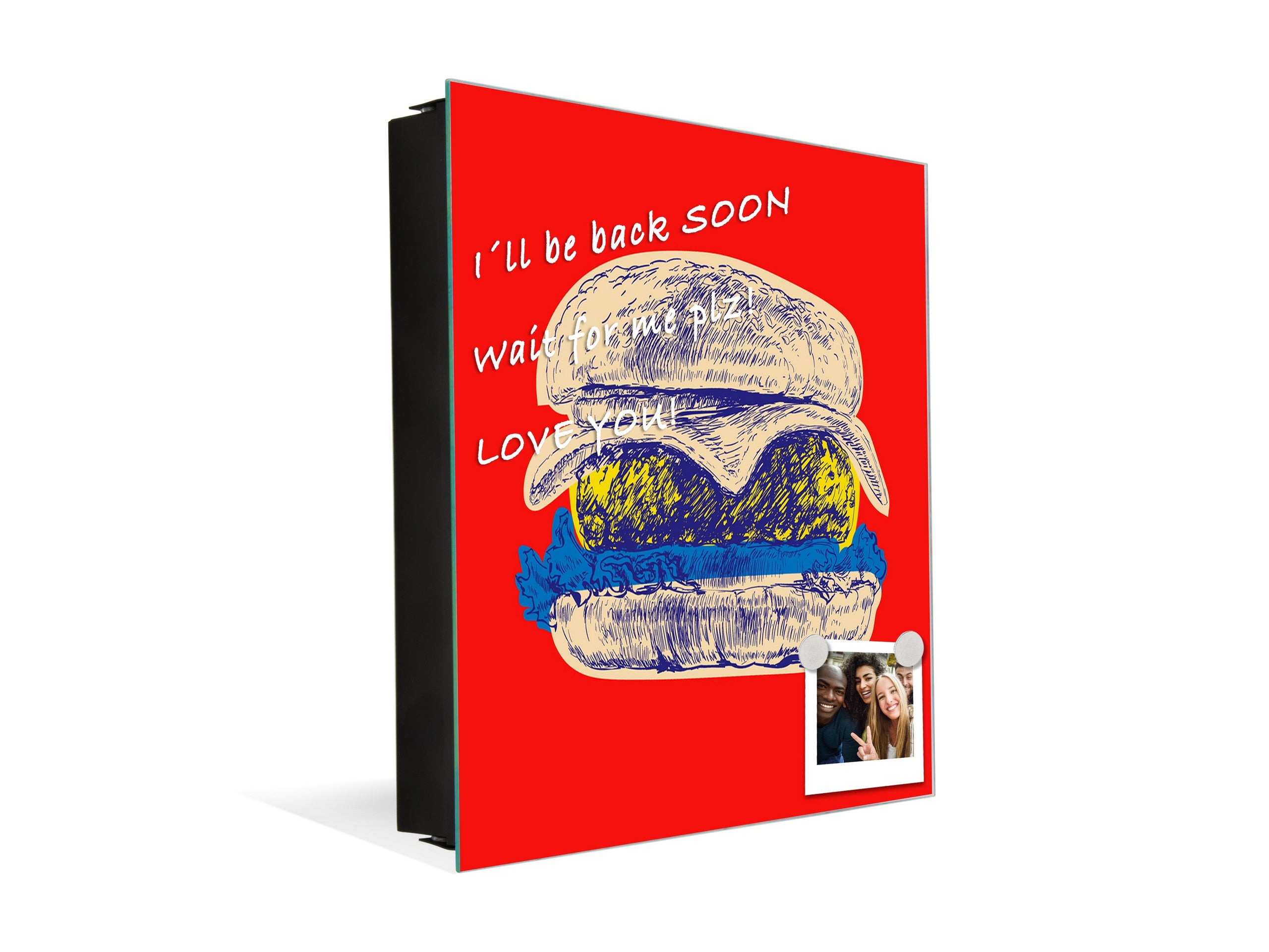 Key Storage Box with Magnetic Glass Whiteboard – Sleek Wall-Mounted Organizer – Magnetic Dry-Erase Key Holder – Decorative Key Organizer for Entryways & Offices – KN24 Pop Art Series : Pop Art Burger 3