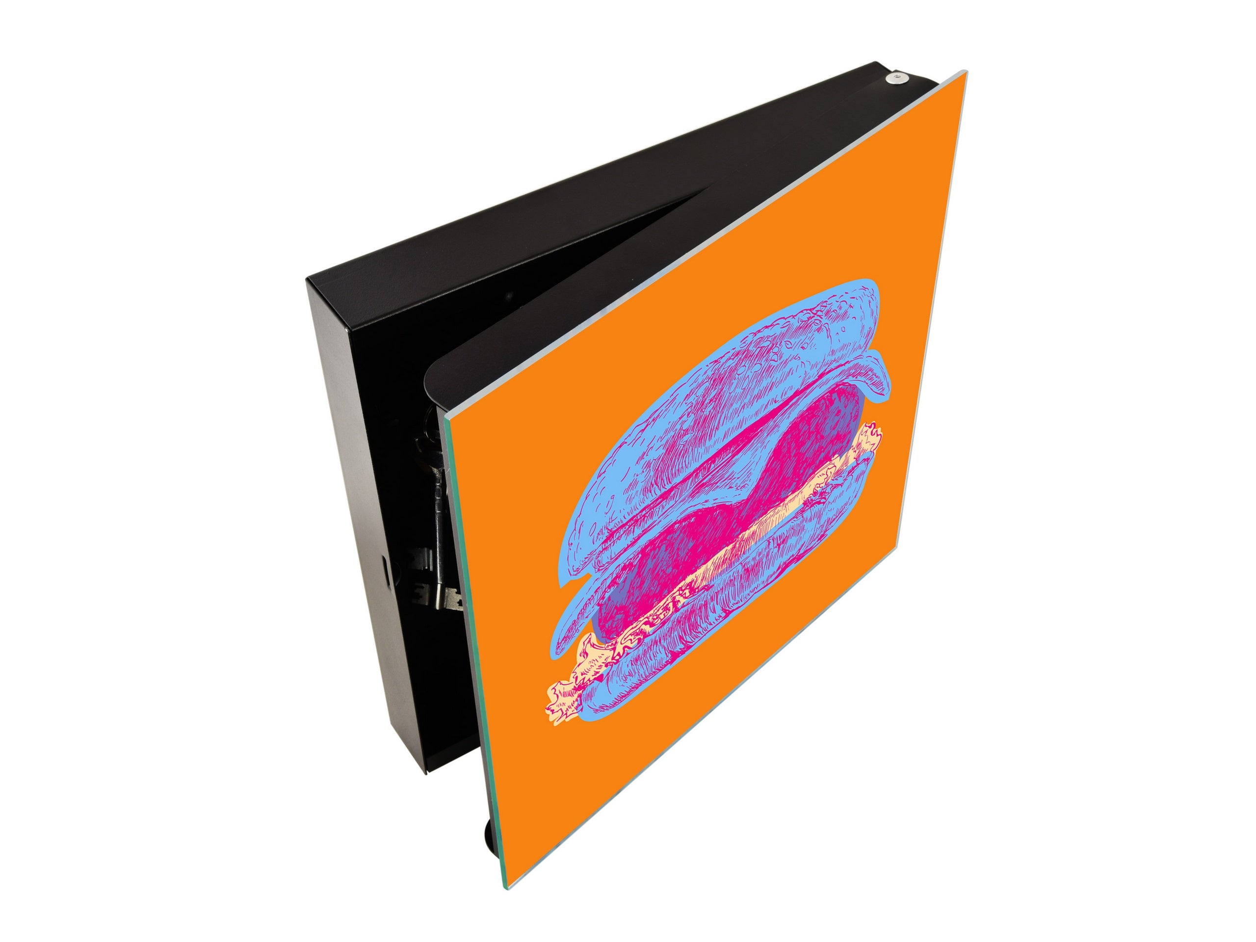 Key Storage Box with Magnetic Glass Whiteboard – Sleek Wall-Mounted Organizer – Magnetic Dry-Erase Key Holder – Decorative Key Organizer for Entryways & Offices – KN24 Pop Art Series : Pop Art Burger 4