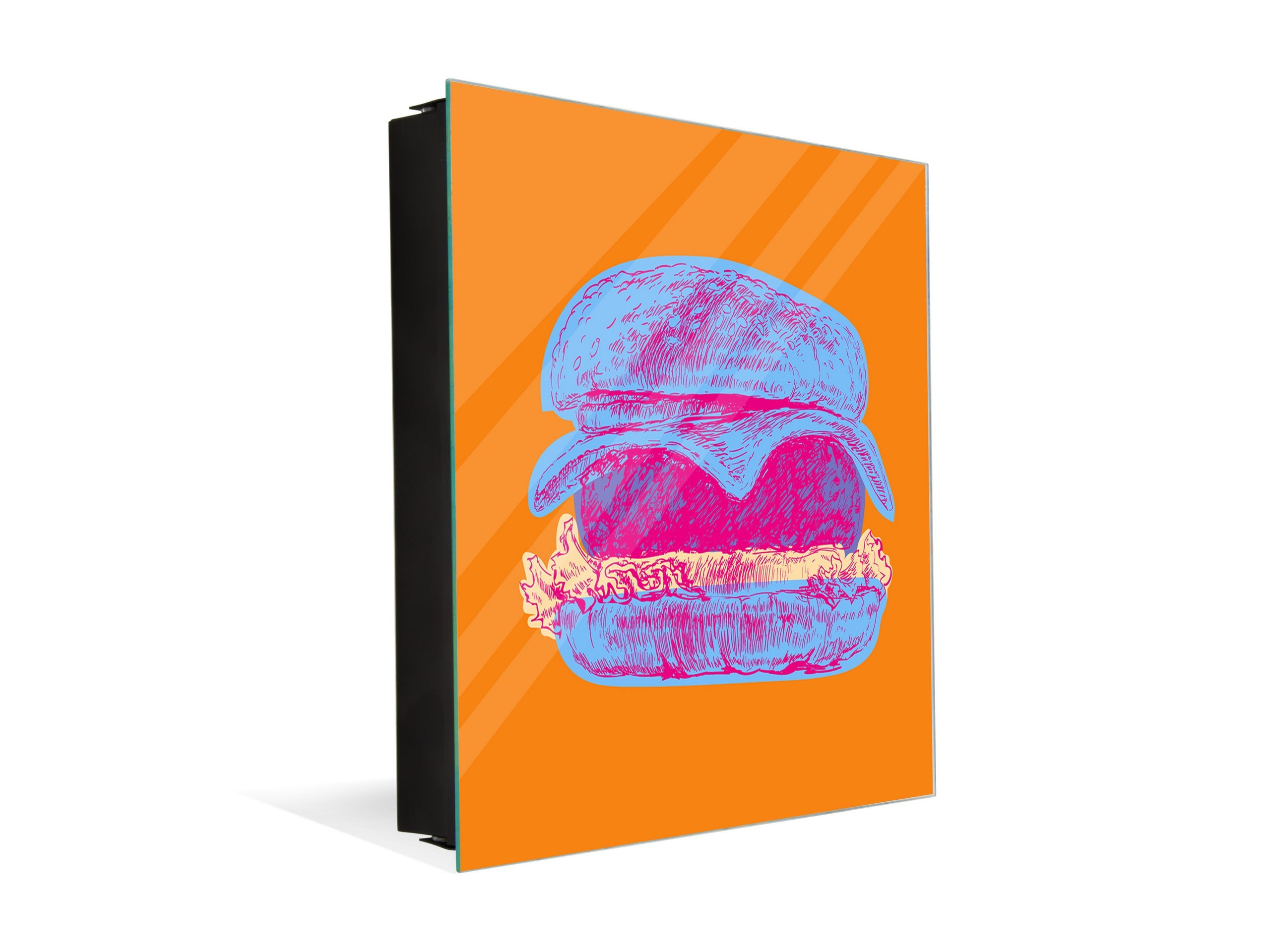 Key Storage Box with Magnetic Glass Whiteboard – Sleek Wall-Mounted Organizer – Magnetic Dry-Erase Key Holder – Decorative Key Organizer for Entryways & Offices – KN24 Pop Art Series : Pop Art Burger 4