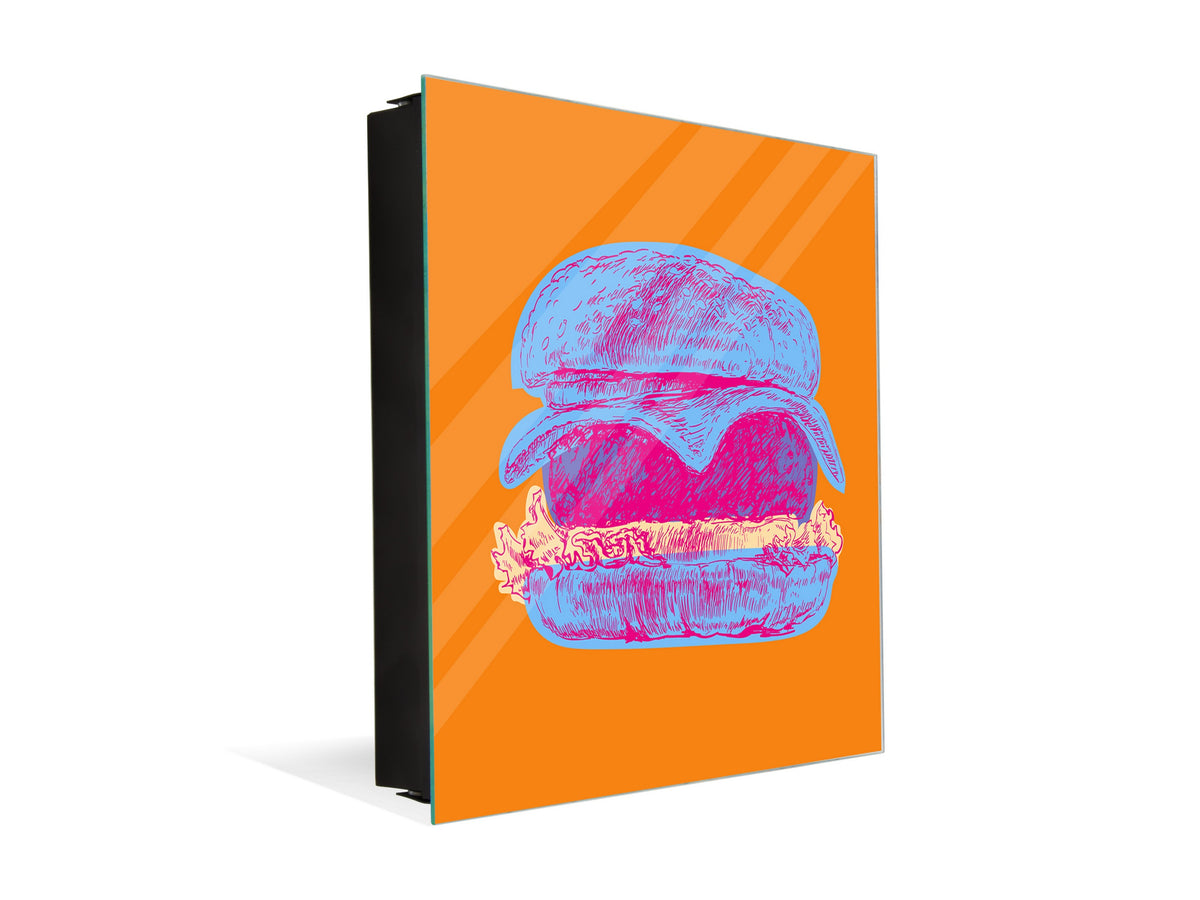 Key Storage Box with Magnetic Glass Whiteboard – Sleek Wall-Mounted Organizer – Magnetic Dry-Erase Key Holder – Decorative Key Organizer for Entryways & Offices – KN24 Pop Art Series : Pop Art Burger 4