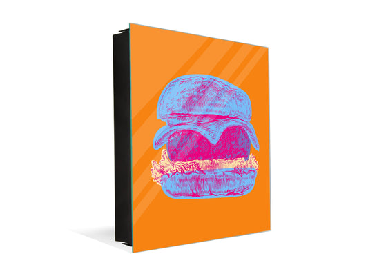 Key Storage Box with Magnetic Glass Whiteboard – Sleek Wall-Mounted Organizer – Magnetic Dry-Erase Key Holder – Decorative Key Organizer for Entryways & Offices – KN24 Pop Art Series : Pop Art Burger 4