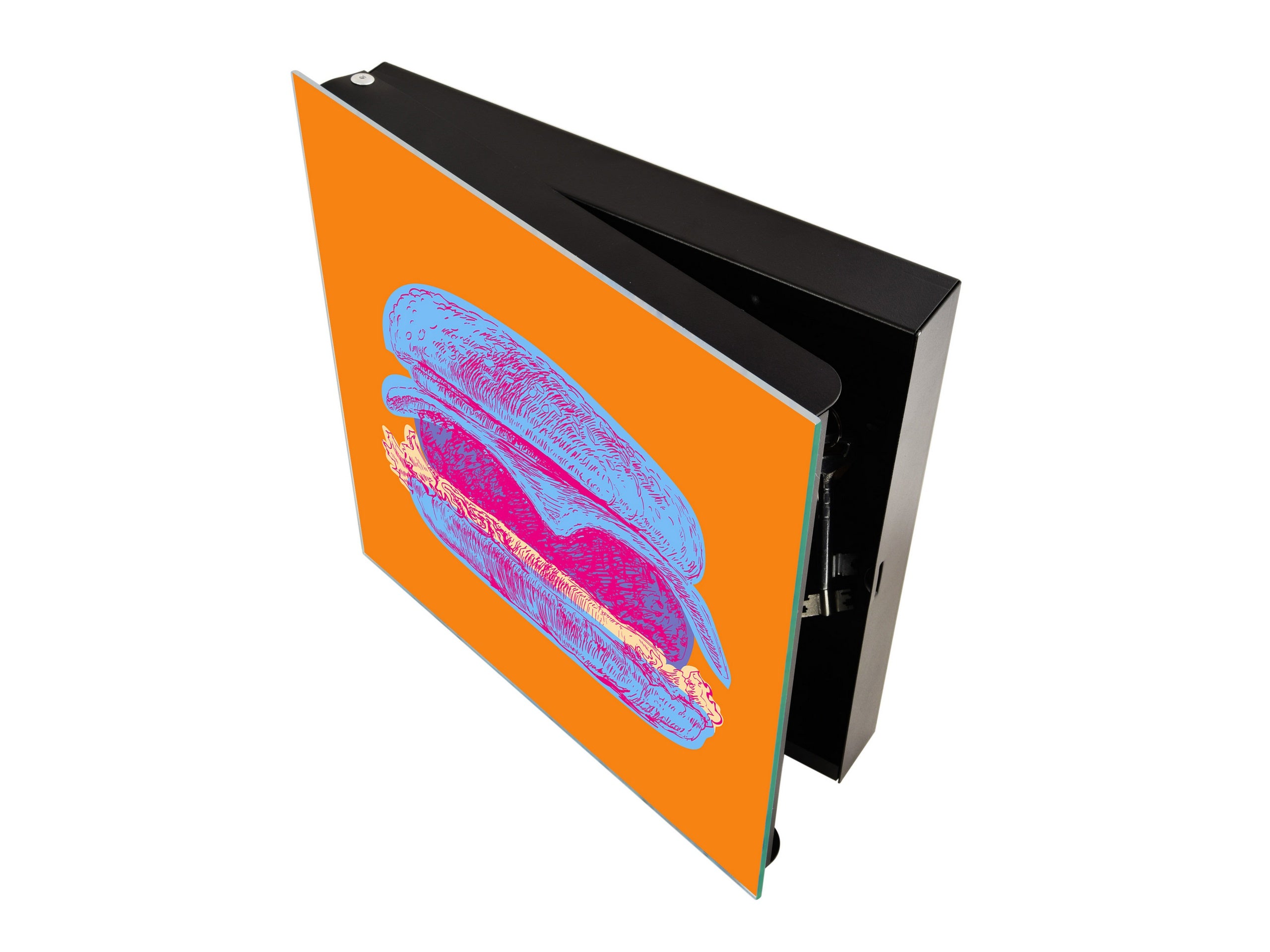 Key Storage Box with Magnetic Glass Whiteboard – Sleek Wall-Mounted Organizer – Magnetic Dry-Erase Key Holder – Decorative Key Organizer for Entryways & Offices – KN24 Pop Art Series : Pop Art Burger 4