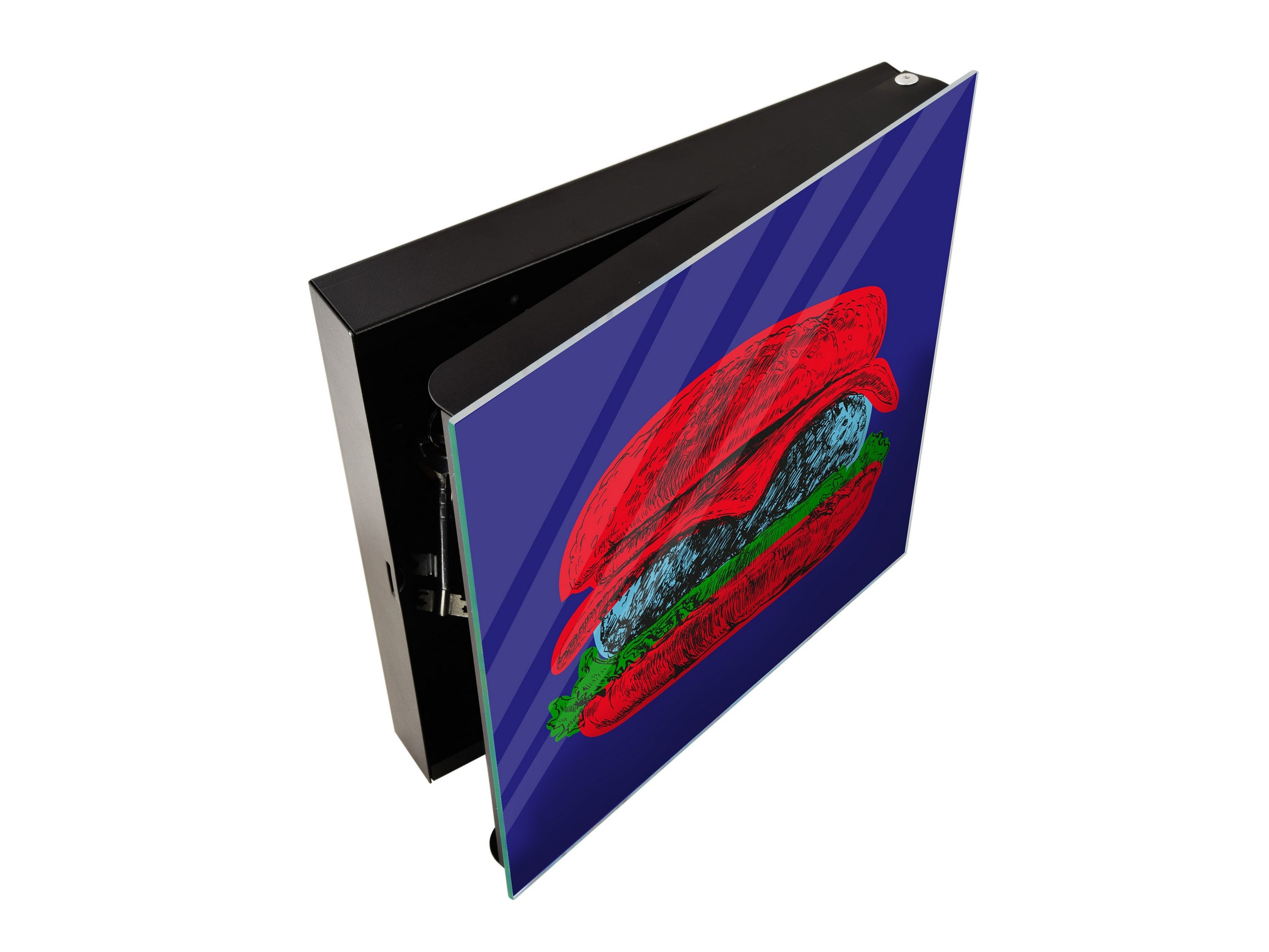 Key Storage Box with Magnetic Glass Whiteboard – Sleek Wall-Mounted Organizer – Magnetic Dry-Erase Key Holder – Decorative Key Organizer for Entryways & Offices – KN24 Pop Art Series : Pop Art Burger 5